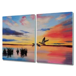 deska-szklo-2x40x52-cm-jezioro-ptaki-zachod-slonca