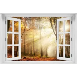 3d-okno-naklejka-na-sciane-mgla-w-lesie-120x80