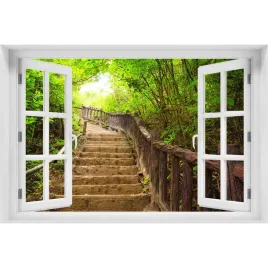 naklejka-3d-okno-na-sciane-schody-w-lesie-120x80