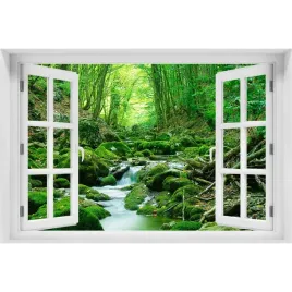 naklejka-fototapeta-3d-okno-widok-strumien-w-lesie