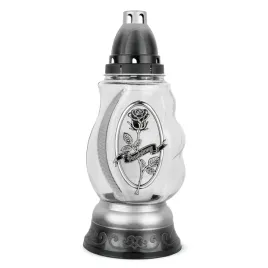 znicz-szklany-elegancki-znicz-z-wkladem-z-roza-28-cm-znicz-na-grob-srebrny