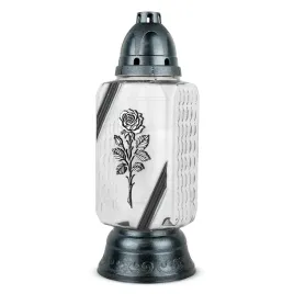 znicz-kapliczka-z-wkladem-duzy-elegancki-znicz-szklany-z-roza-33-cm-srebrny