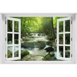 naklejka-fototapeta-3d-okno-widok-wodospad-w-lesie