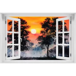 naklejka-fototapeta-okno-zachod-slonca-las-90x60