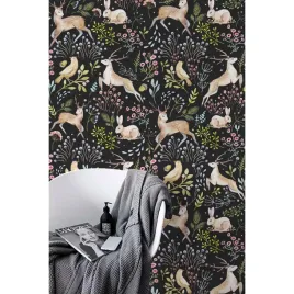 fototapeta-scienna-wzor-zwierzeta-i-kwiaty-416x254