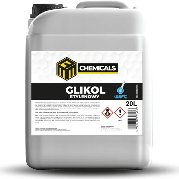 KONCENTRAT GLIKOL ETYLENOWY solarny chłodniczy do instalacji -80°C 20L