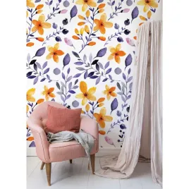 tapeta-scienna-kwiaty-zolte-abstrakcyjne-250x250cm