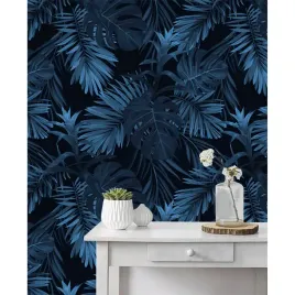tapeta-scienna-ciemne-tropikalne-liscie-250x104-cm