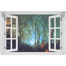 3d-okno-naklejka-na-sciane-mistyczny-las-150x100