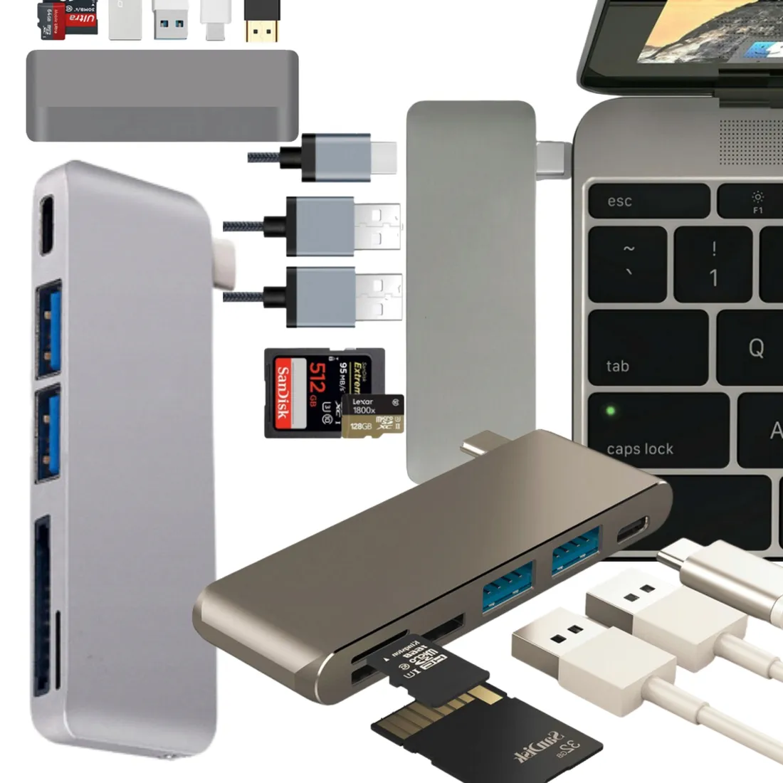 hub-adapter-5w1-usb-c-typ-usb-3-0-czytnik-sd-tf-stan-nowy