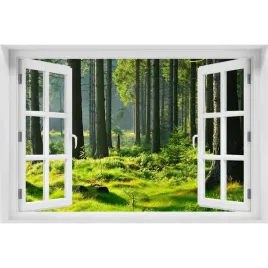 okno-naklejka-scienna-las-swierkowy-150x100
