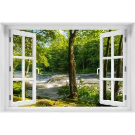 naklejka-3d-okno-na-sciane-rzeka-w-lesie-150x100