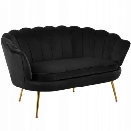 Zdjęcie produktu Sofa Czarna Welurowa Dwuosobowa na ZŁOTYCH Nogach GLAMOUR Tapicerowana