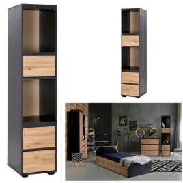 regal-drewniany-stojacy-polka-na-ksiazki-loft-wielopoziomowy-3-szuflady-dab