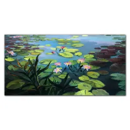 panele-szklane-jezioro-kwiatu-liscie-kwiaty-120x60