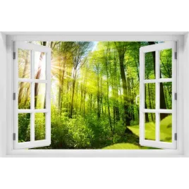 3d-okno-naklejka-na-sciane-las-w-sloncu-150x100