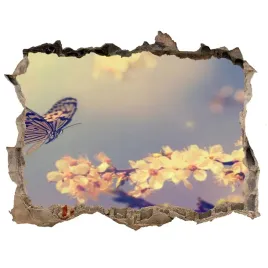 fototapeta-dziura-na-sciane-kwiat-wisni-i-motyl
