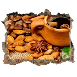 naklejka-3d-dziura-na-sciane-ziarna-kawy-i-kubek