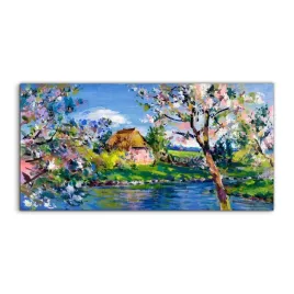 obraz-akrylowy-140x70-wiszacy-kwiaty-drzewa-rzeka