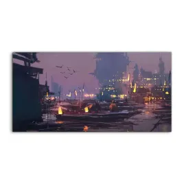 obraz-akryl-140x70-scienny-lodki-port-miasto-noc