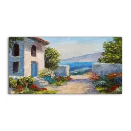 obraz-140x70-wiszacy-dom-morze-kwiaty-z-nadrukiem
