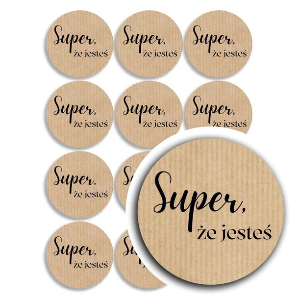 Naklejki Kraft 35mm „Super, że jesteś” – Minimalistyczne – 24 sztuki