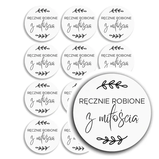 24x naklejki z napisem Ręcznie robione z miłością, 35mm