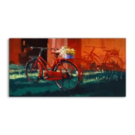 obraz-140x70-z-grafika-wiadro-kwiaty-rower-scienny