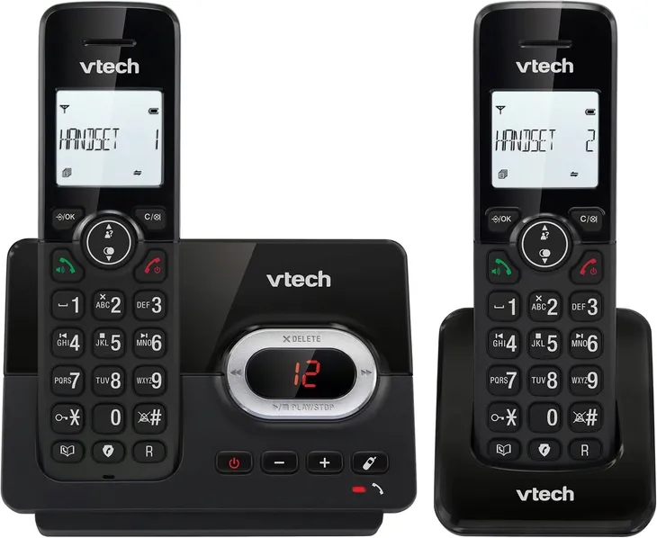 TELEFON BEZPRZEWODOWY Z SEKRETARKĄ DLA SENIORA Z 2 SŁUCHAWKAMI CZARNY