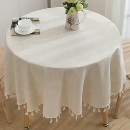 obrus-okragly-150cm-bezowy-bawelna-len-fredzle-elegancki-styl-glamour