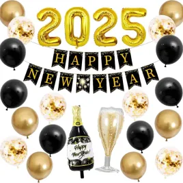 dekoracja-sylwestrowa-2025-zestaw-balonow-czarno-zlote-baner