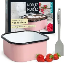 mini-forma-do-ciasta-kwadratowa-16-cm-emaliowana-w-zestawie-lopatka