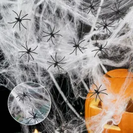 dekoracja-na-halloween-100-g-rozciagliwa-pajeczyna-z-40-pajakami