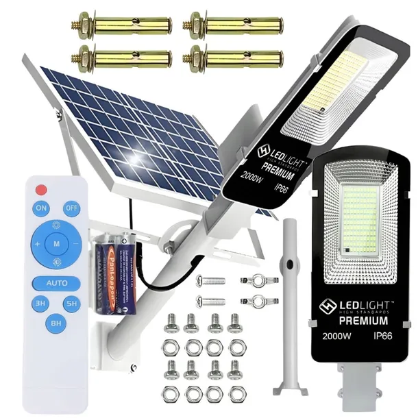 LAMPA SOLARNA LED 2000W Z CZUJNIKIEM ZMIERZCHU LATARNIA ULICZNA + PILOT