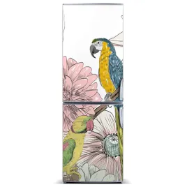 naklejka-magnes-na-lodowke-papugi-i-kwiaty-60x180