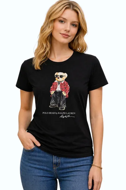 Koszulka Polo Ralph Lauren Bear Czarna T-shirt Damska XS Taliowana