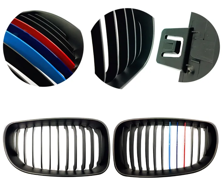atrapa-grill-kratka-nerki-bmw-e81-e82-matt-m-numery-katalogowe-zamiennikow-004mbm-bmw-e81-e82-e87-e88-2007-2012-po-lifcie-czarne-matowe-nerki-w-grill-zderzaka