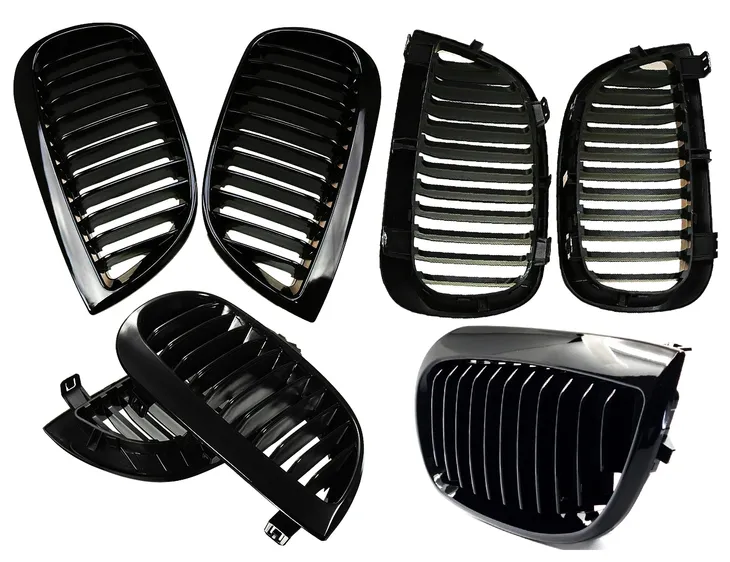 atrapa-grill-kratka-nerki-bmw-e81-e87-polysk-numer-katalogowy-czesci-001gb-nerki-w-gril-bmw-e81-e87-2004-2011-przed-liftem-czarny-polysk-black-shadow