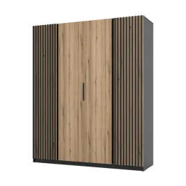 szafa-czterodrzwiowa-200cm-3-szuflady-lamele-czarny-dab-evoke-kaja