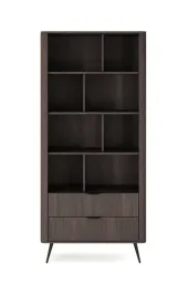 regal-88-cm-2-szuflady-otwarte-polki-ciemny-salon-dab-dunin-czarny-veris-a