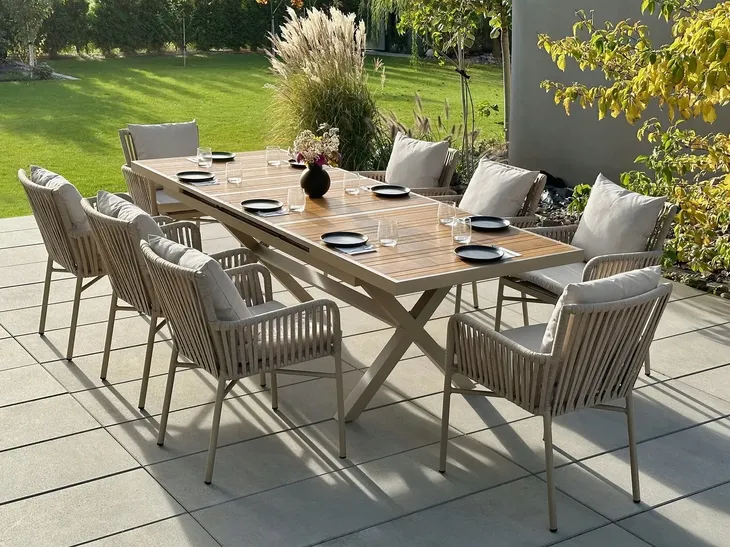 Zestaw Rozkładany Prostokątny Aluminiowy Stół Ogrodowy 180/240 + 8 krzeseł