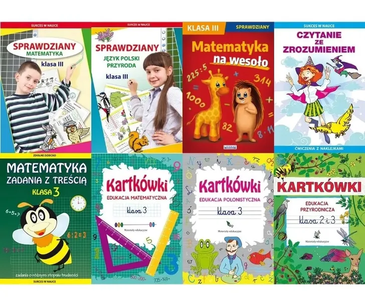 Sprawdziany do 3 klasy SP KOMPLETNY ZESTAW 8 SZTUK