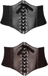 pas-damski-szeroki-sznurowany-gorset-zestaw-2-szt-czarny-brazowy