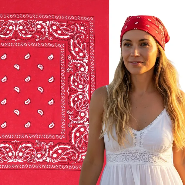 Duża BANDAMKA Bandana Modna Chusta do Włosów Bawełniana XL CZERWONA Paisley