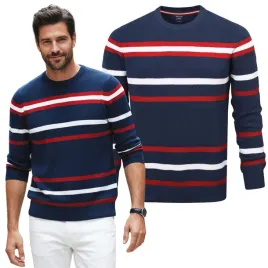 elegancki-sweter-meski-granat-w-paski-klasyczny-bawelniany-m-pako-jeans