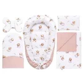 wyprawka-niemowleca-5-elementowa-white-sleeping-teddy-bear-bawelna