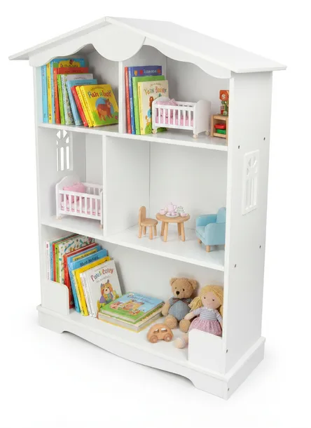 Stylowy Regał z półkami 2w1 Biblioteczka Domek z oknami-biały domek dla lal