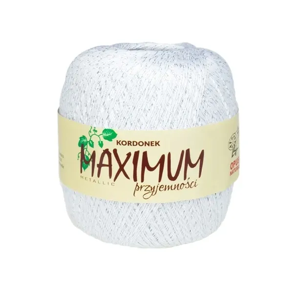 Kordonek Opus Natura MAXIMUM METALLIC biały ze srebrną nitką, bawełna, 565m