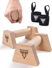 pullup-and-dip-drewniane-uchwyty-do-pompek-wraz-z-bandazami-na-nadgarstki