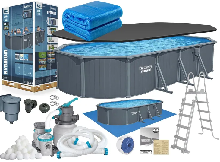Basen Ogrodowy Całoroczny 732x366x132 Bestway 561CW Pokrywa solarna Pompa